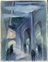 Bahnhofhalle mit Figuren